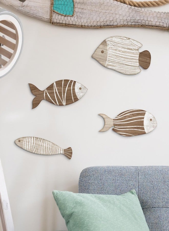 Putuo Decor 4 Pcs Wooden Fish Wall Decor Beach Nautical Coastal Theme Fish Wall Sculpture Lake House Ocean Decor Vintage Ornaments for Home Bathroom Bedroom - Image 4